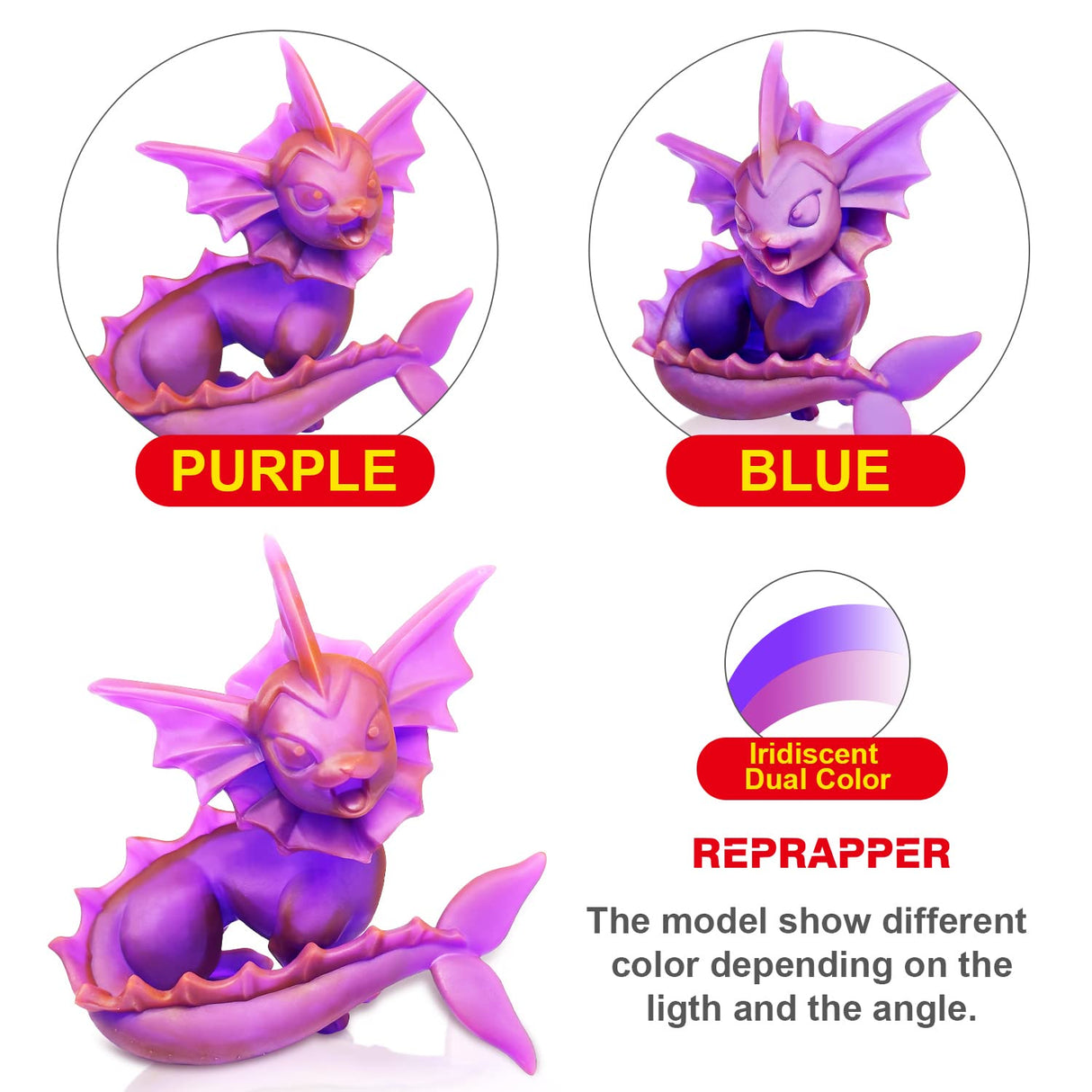 RepRapper Dual Color Water Washable 3D Printer Resin, 405nm Fast UV-Curing Color Change 1kg 3D Printing Resin Photopolymer Sensitive Resin for LCD Printer, Blueish Purple, 1000g RepRapper