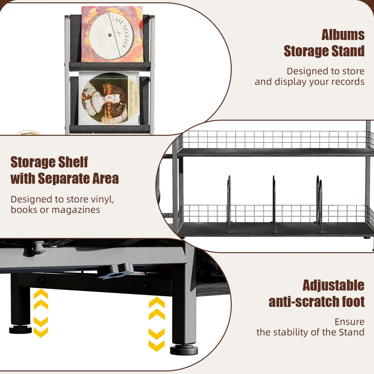kepptory Vinyl Record Player Stand with Guitar Stand, Record Player Table with RGB LED Light, Record Player Cabinet with Vinyl Storage Holds up to 300+ Albums, Vinyl Player Stand for Home Use (Black) kepptory