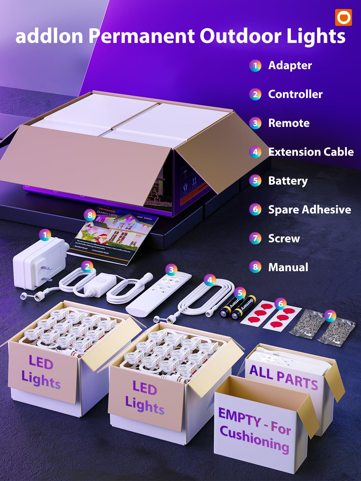 addlon 200FT Permanent Outdoor Lights, Smart RGB LED Lights for House & Outdoor Decor, App & Remote Control, DIY Scene Mode, IP67 Waterproof for Christmas, Holiday, Party, Halloween Decorations addlon