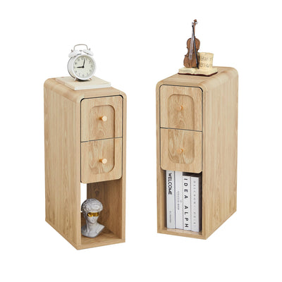 MAHYIZYI Small Nightstand Set of 2, Wooden Narrow Nightstands with 2 Drawers, Vintage Side End Table for Small Spaces, Skinny Night Stand, Bedside Table for Bedroom, Living Room (Natural-2PCS)
