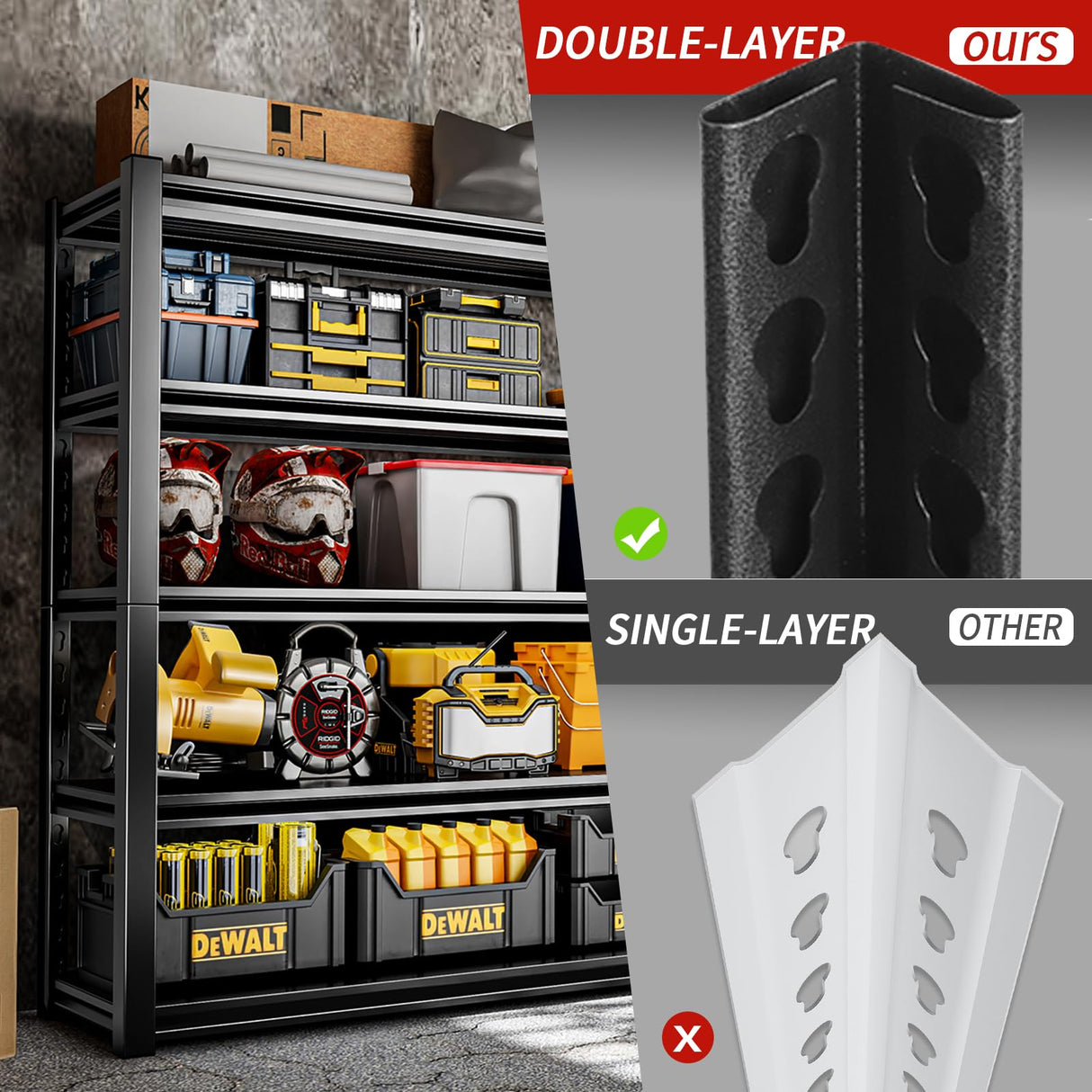 5 Tier Garage Shelving Storage Shelves 2000LBS Heavy Duty Metal Shelving Units 63" H Adjustable Industrial Utility Shelves Rack for Warehouse Garage Basement Living Room (15.7" D×31.5" W×63" H) Guomao