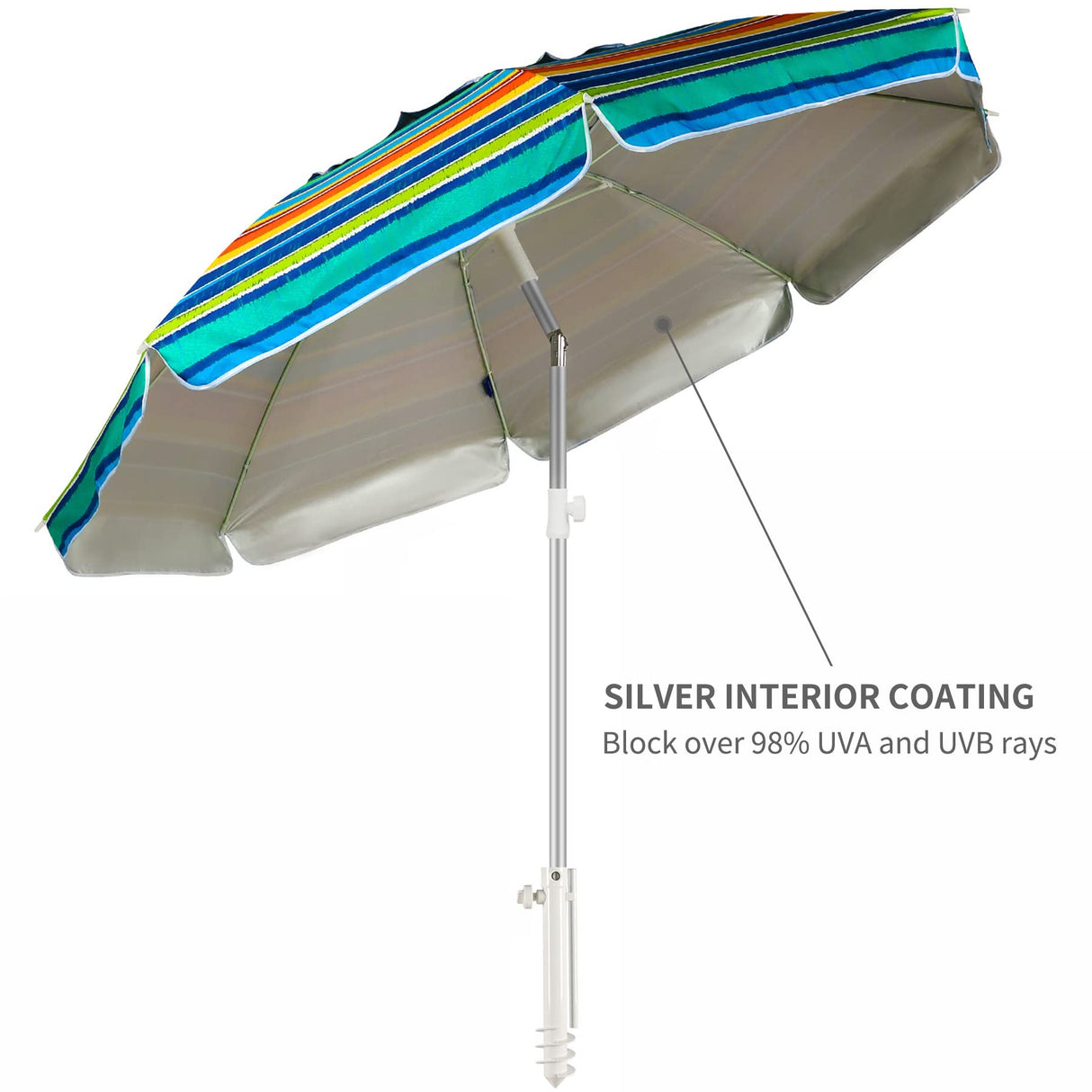 AMMSUN Beach Umbrellas for Sand Heavy Duty Wind Portable, 6.5ft Outdoor Umbrella with Sand Anchor and UV Protection, Parasols Includes Carry Bag for Beach, Patio, and Garden, Yellow Stripes AMMSUN