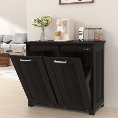 Ymise Tilt Out Trash Can Cabinet, Wooden Trash Cabinet with Deodorising Function, 20 Gallons Freestanding Dog-Proof Garbage Bin Cabinet for Home, Kitchen and Living Room, Dark Brown