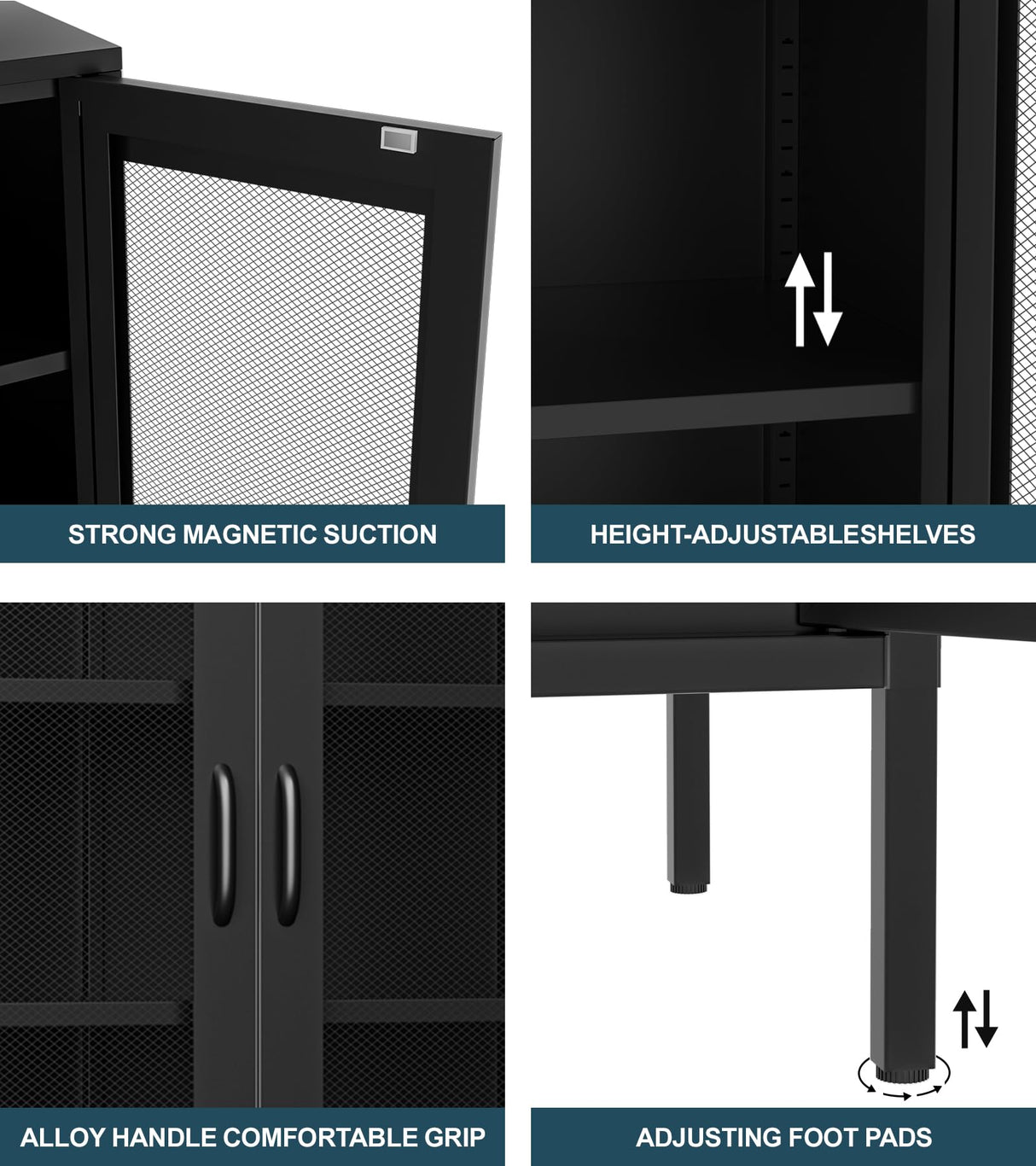 YAUWOH Metal Display Cabinet with Mesh Door,Metal Storage Cabinet with 4 Adjustable Shelves,73" H Kitchen Pantry Storage Cabinet for Collectibles,Home Office,Living Room,Gaming Room(Black) YAUWOH