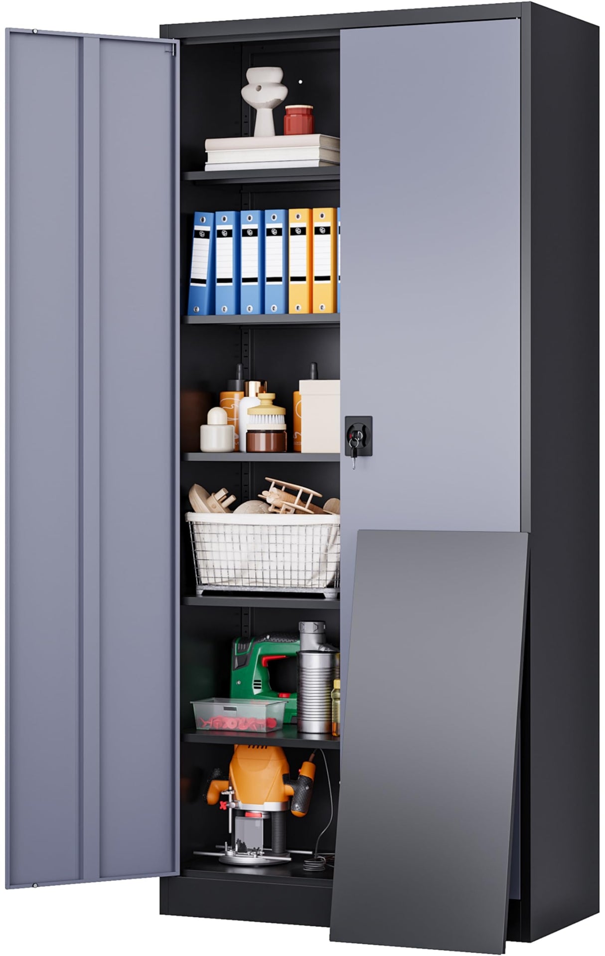 SISESOL Wide & Deep Metal Storage Cabinet with Lock & 5 Adjustable Shelves,72" Gray Garage Storage Cabinet with Locking Doors,Locking Metal Cabinets for Home,Office,Shop,Garage 72x36x18 SISESOL