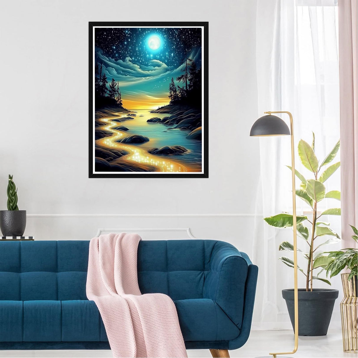 Moon Beach Diamond Art Kit for Adults,5D Full Drill Round Diamond Dot Painting for Beginners,DIY Paint with Diamond Beach Gem Art Painting Adult Crafts for Wall Decor 12x16Inch DIYDECORFUN