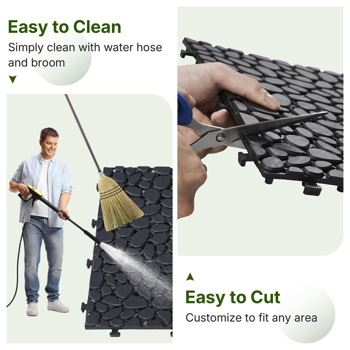 Rovibek 60PCS Plastic Interlocking Deck Tiles Outdoor, 12"x12" Pebble Interlocking Tiles for Outdoor Patio Flooring, All Weather, Non-Slip Plastic Drainage Tile for Bathroom Balcony Backyard, Black Rovibek