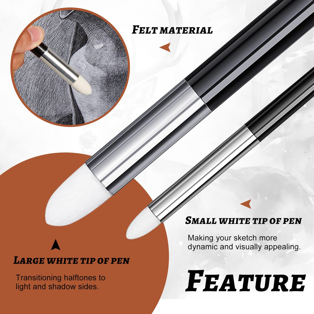 Kosiz Blending Sponge Pen Double Headed Washable Rubbing Sponge Brush Sketch Wipe Reusable Blending Stump Drawing Art Blenders for Artist Highlight Shadow Detail Correcting Tool(2 Pcs) Kosiz