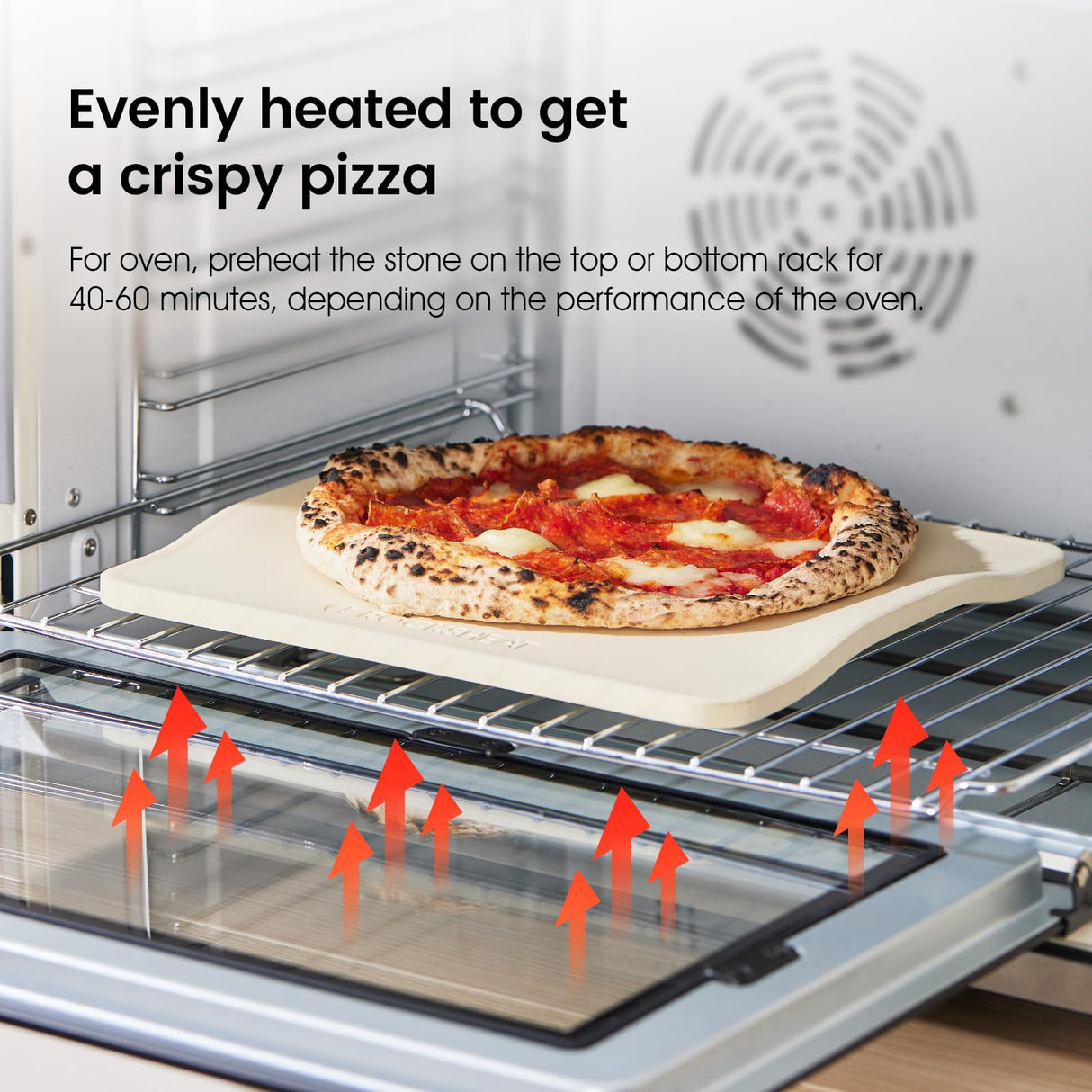 ROCKSHEAT Pizza Stone, 12"x11" Rectangular Pizza Stones for Oven Grill BBQ, Cordierite Baking Stone for Pizza Bread Pie with Unique 2 Handles Design ROCKSHEAT