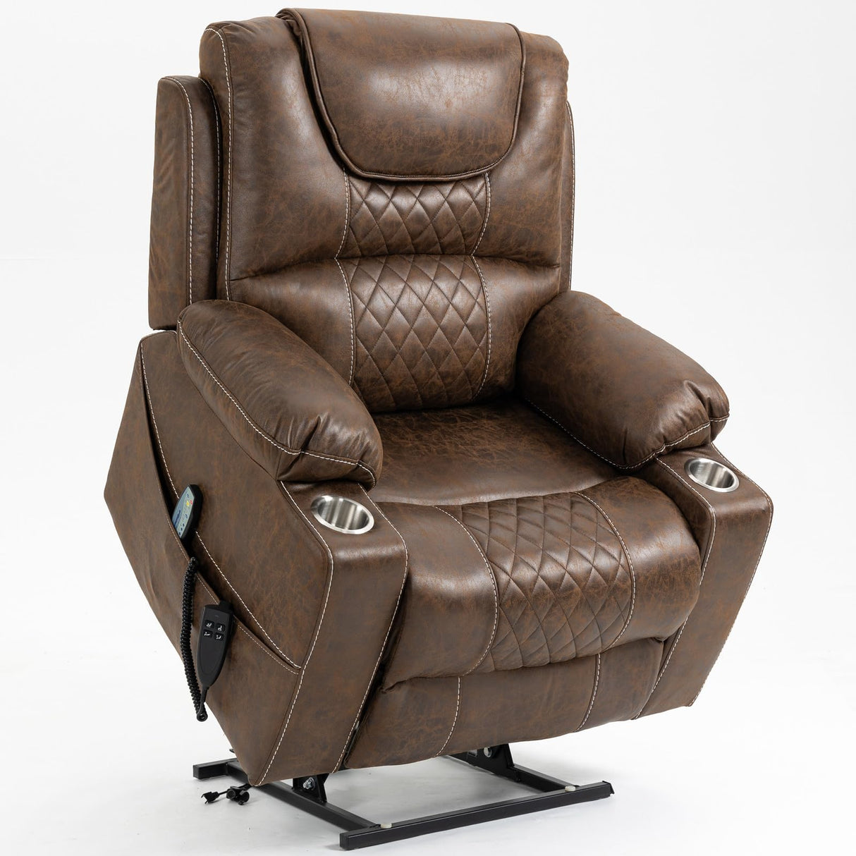180 Degrees Lay Flat Lift Recliner with Massage and Heat, Cup Holder, 400 lb Capacity Recliner for Big and Tall Men, Lazyboy Sleeping (Brown Leather) LITVZ