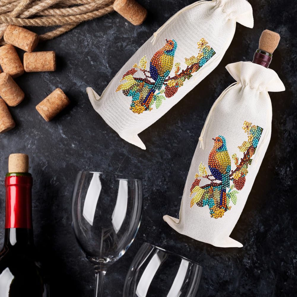 4 Pcs DIY Diamond Painting Art Kit Diamond Painting Wine Bag Kit Rhinestones Label Liquor Bottle Cover Gift for Wine Lover Women Men Christmas (Gnome Butterfly) WoodArtSupply