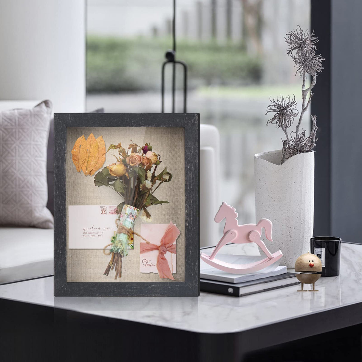 Love-KANKEI Shadow Box Frame 8x10 Shadow Box Display Case with Linen Back Memorabilia Awards Medals Photos Memory Box Gift Rustic Black Love-KANKEI