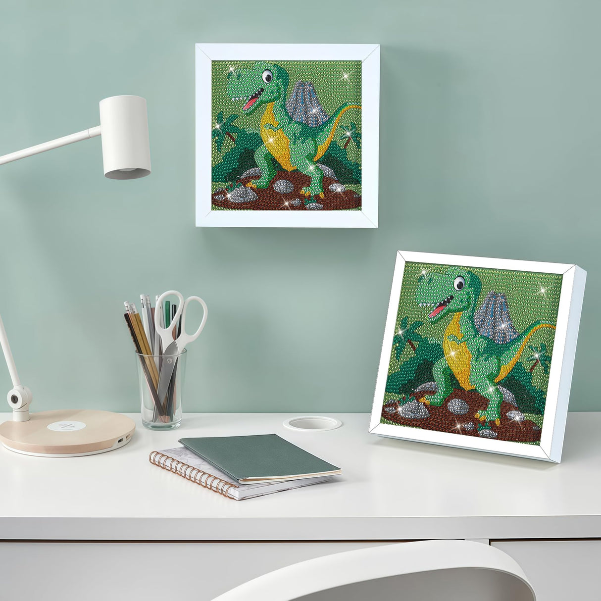 Acelii 5D Dinosaur Diamond Painting Kit for Kids with Frame,DIY Diamond Art Kit for Children Beginner,Cute Full Drill Diamond Dot Big Gem Art Kits,Home Wall Decoration 6X6 inch Acelii