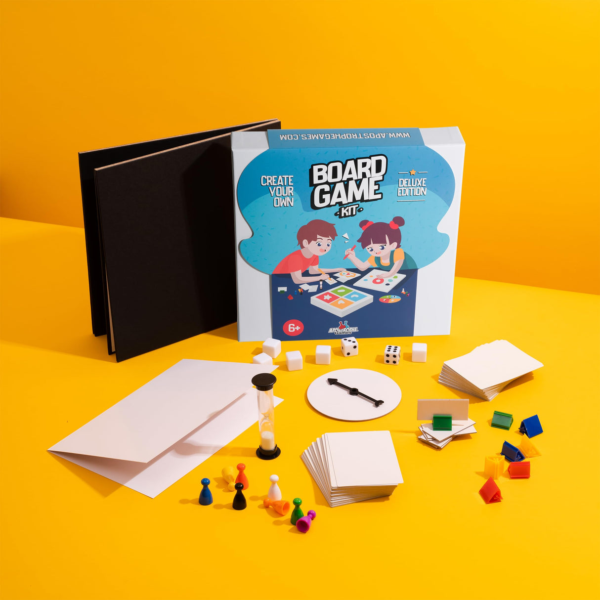 Create Your Own Board Game Set – DIY Kit with Blank Game Board, Game Pieces, Blank Cards, Dice, Spinner, Rulebook, Sand Timer – Build Your Own Game for Family Board Games Apostrophe Games