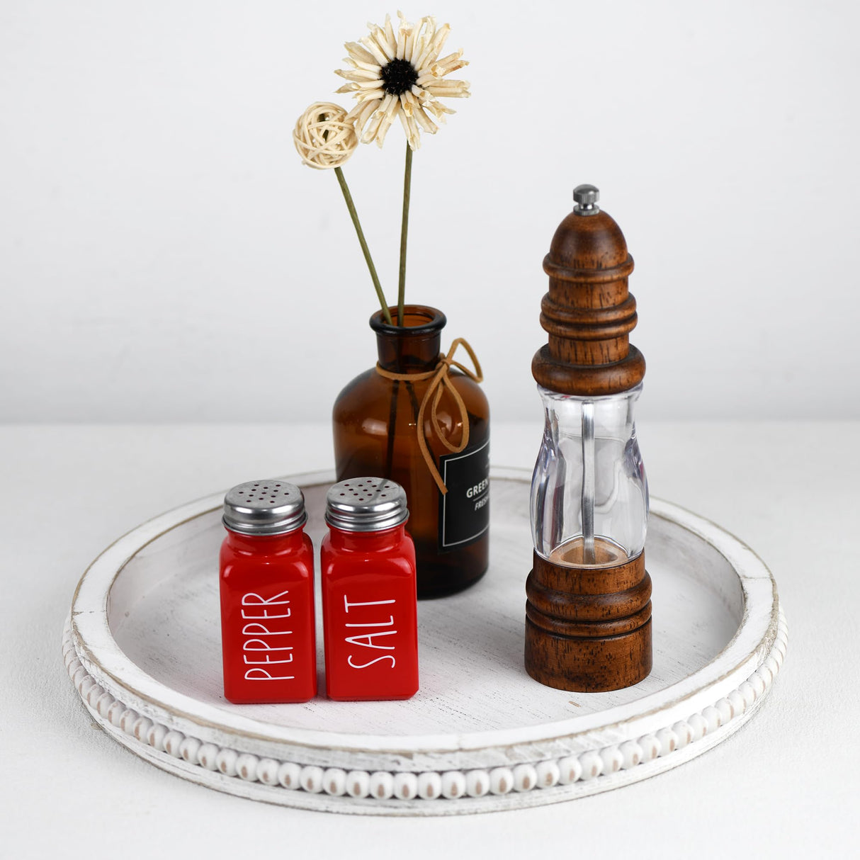 Funly mee Rustic White Wood Serving Tray,Decorative Tray for Coffee Table- 12.6x12.6 inches (Rustic White) Funly mee