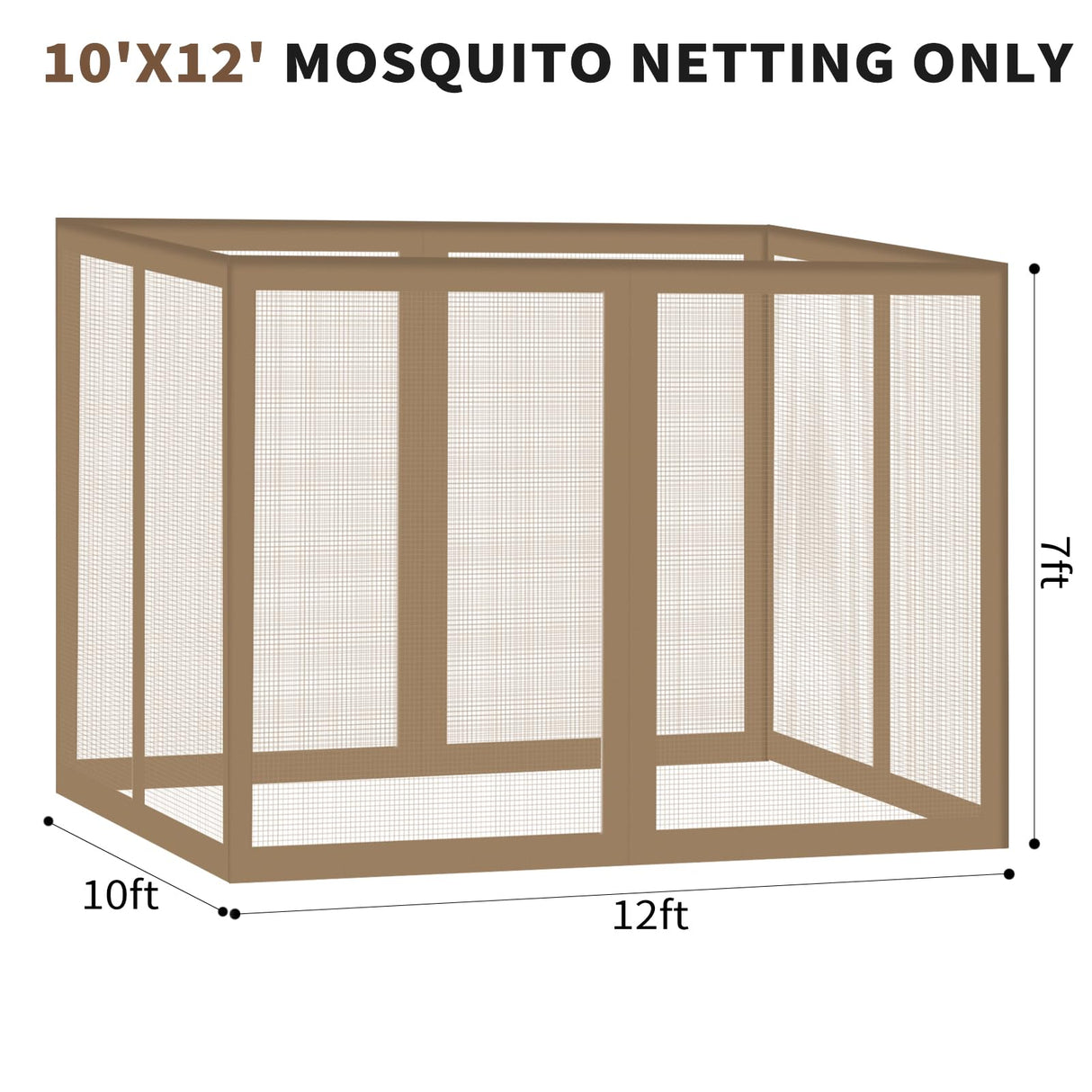Gazebo Universal Replacement Mosquito Netting, Outdoor Canopy Net Screen 4-Panel Sidewall Gazebo Curtains, with Zippers, Easy to Install, Fit for Most Canopy, Patio, Khaki (10' X 12') WoodArtSupply