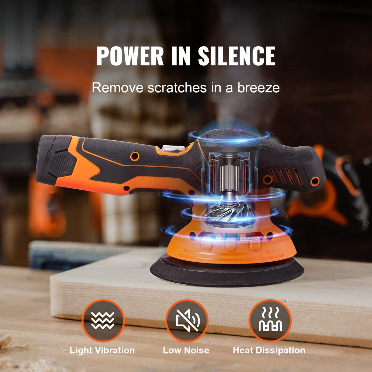 VEVOR Cordless Buffer Polisher, 6-Inch Random Orbital Polisher for Cars, 6 Variable Speed 5200RPM, with 1PC 12V Rechargeable Battery, Wireless Polisher Kit for Car Detailing/Polishing/Waxing VEVOR