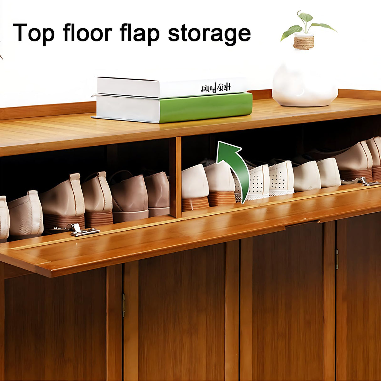 walkclpck Shoe Cabinet with 2 Flip Drawers, 7 Tier Shoe Storage with Adjustable Shelves, Bamboo Freestanding Shoe Rack Shoe Organizer for Entryway, Foyer, Hallway, Bedroom walkclpck