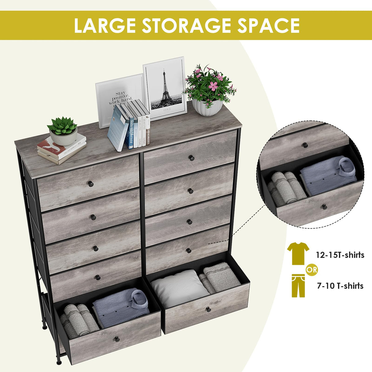 Arlopu 12-Drawer Dresser, 35.2’‘ Widened 6-Layer Fabric Storage Tower w/Textured Print Fabric Bins, Tall Chest Organizer Unit for Living Room, Hallway, Nursery, Closets, Adjustable Feetpad Arlopu