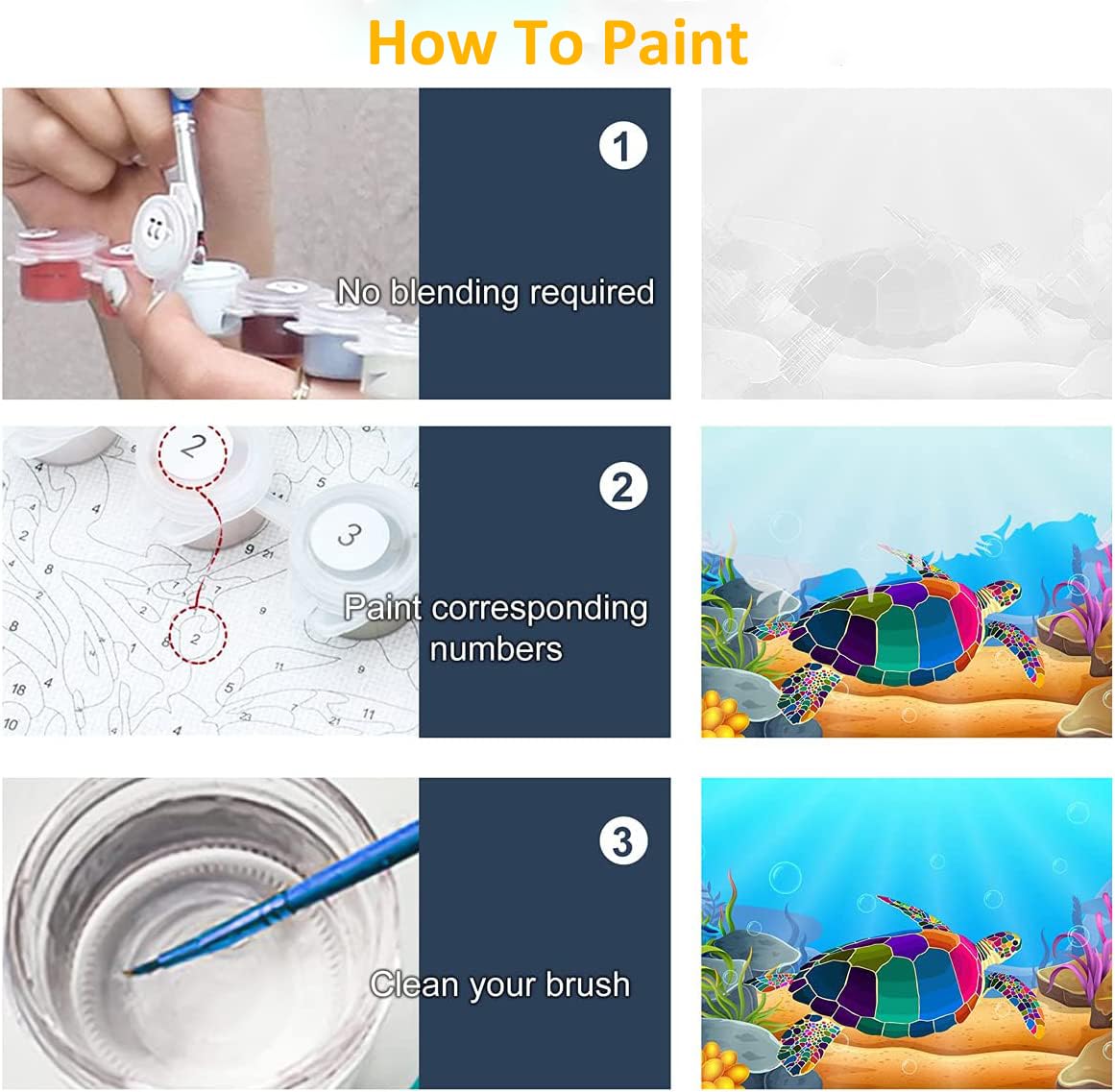 Framed Paint by Numbers Kits for Kids- Number Painting DIY Craft Kits - 16x12 Inch Acrylic Oil Painting On Canvas with Framed - Painting Set for Kids & Beginner & Adult, Colorful Sea Turtle Tookeen