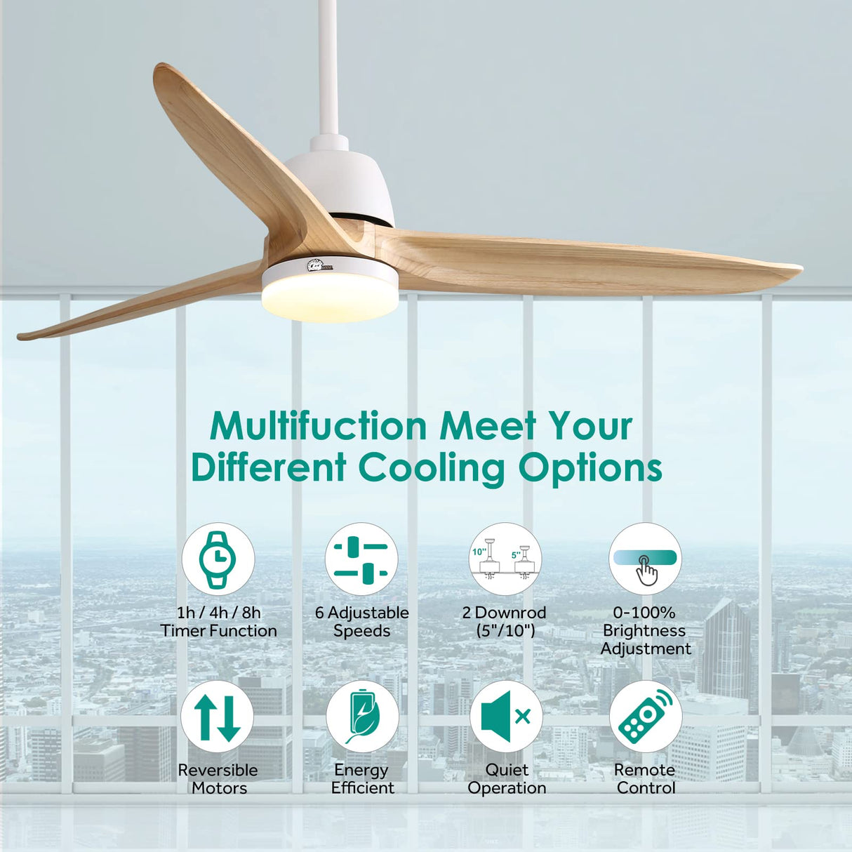 Sofucor 56 Inch Ceiling Fan with Lights Remote Control Dimmable Light Reversible DC Motor Modern Farmhouse Large Ceiling Fan for Kitchen Bedroom Basement Dining Living Room Light Wood Sofucor