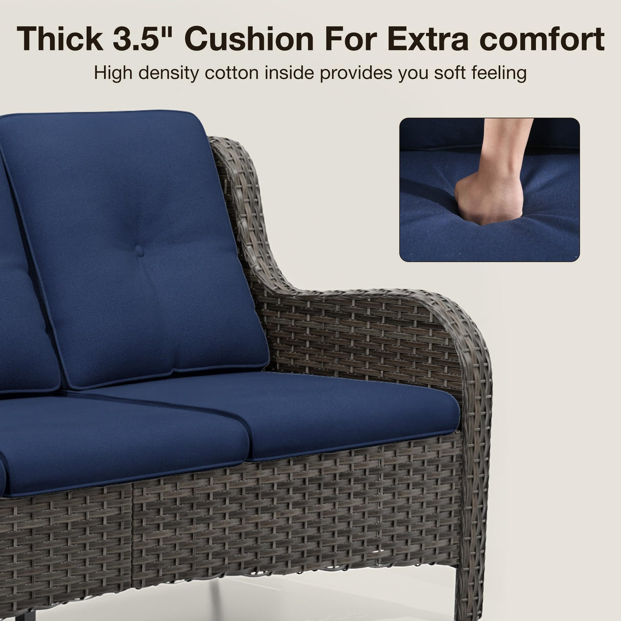 Joyside Outdoor Patio Couch Wicker Sofa - 3 Seater Rattan Sofa for Outside Patio Garden with Deep Seating and Olefin Cushions(Mixed Grey/Blue) Joyside