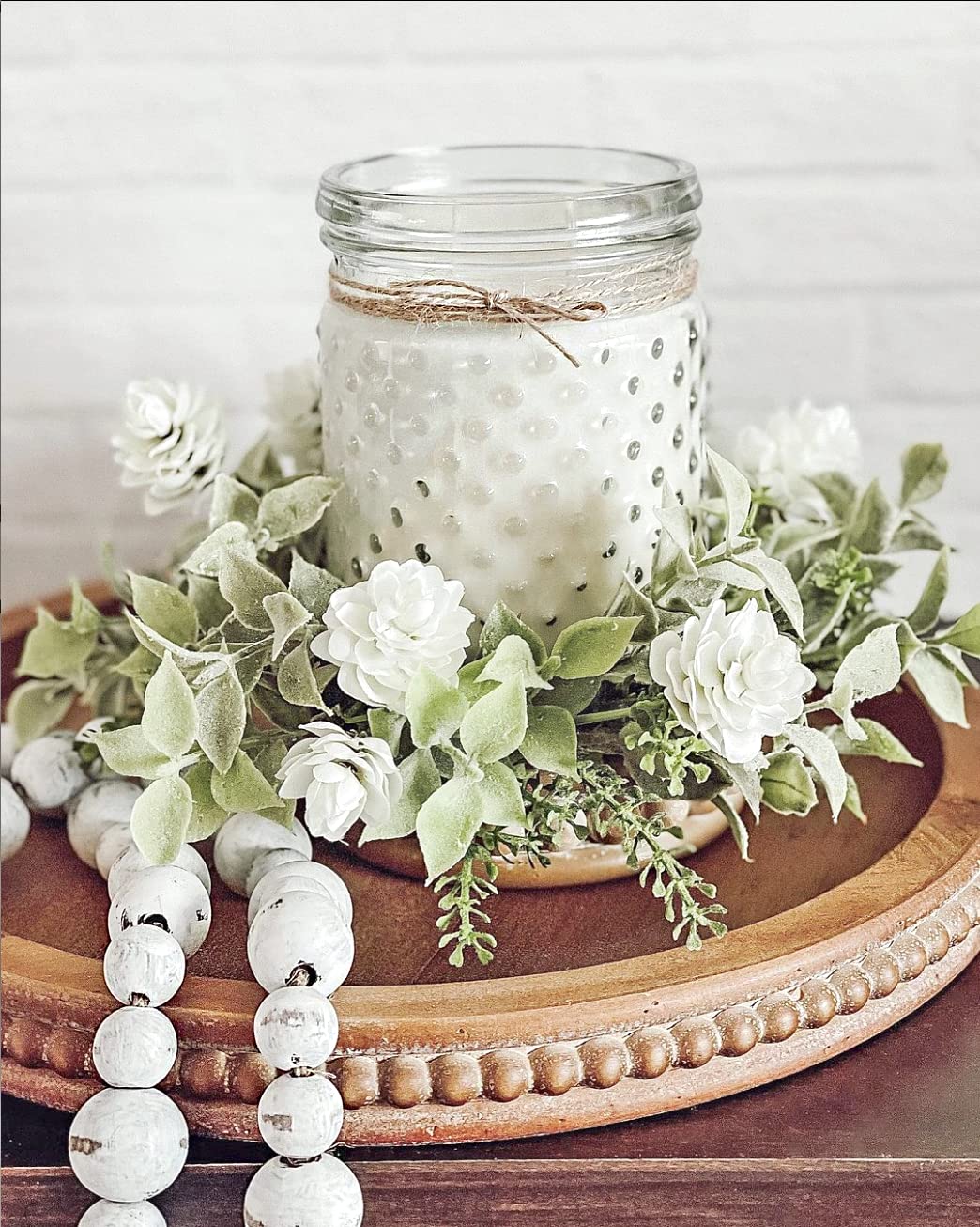 2 Tiered Tray Wooden Serving Stand by Felt Creative Home Goods. Small Beaded Tray for Home Decor Display Farmhouse Country Decoration Kitchen or Dining. Includes 3 Finial Custom Handles (Brown) Felt Creative Home Goods