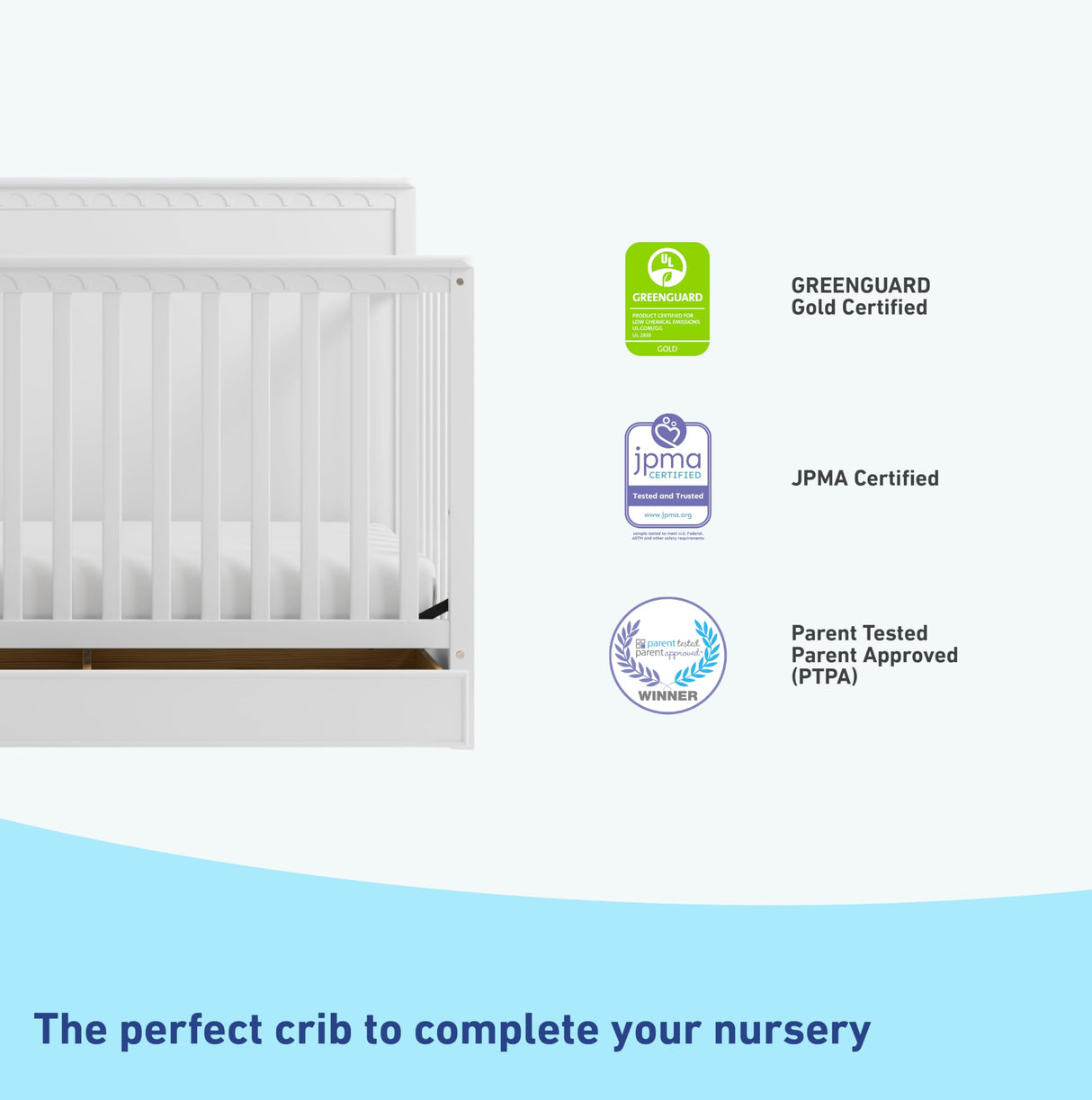 Graco Sasha 5-in-1 Convertible Crib with Storage Drawer (White) – GREENGUARD Gold Certified Baby Crib Crafted from Wood, Converts to Toddler Bed, Daybed, and Full-Size Bed Graco