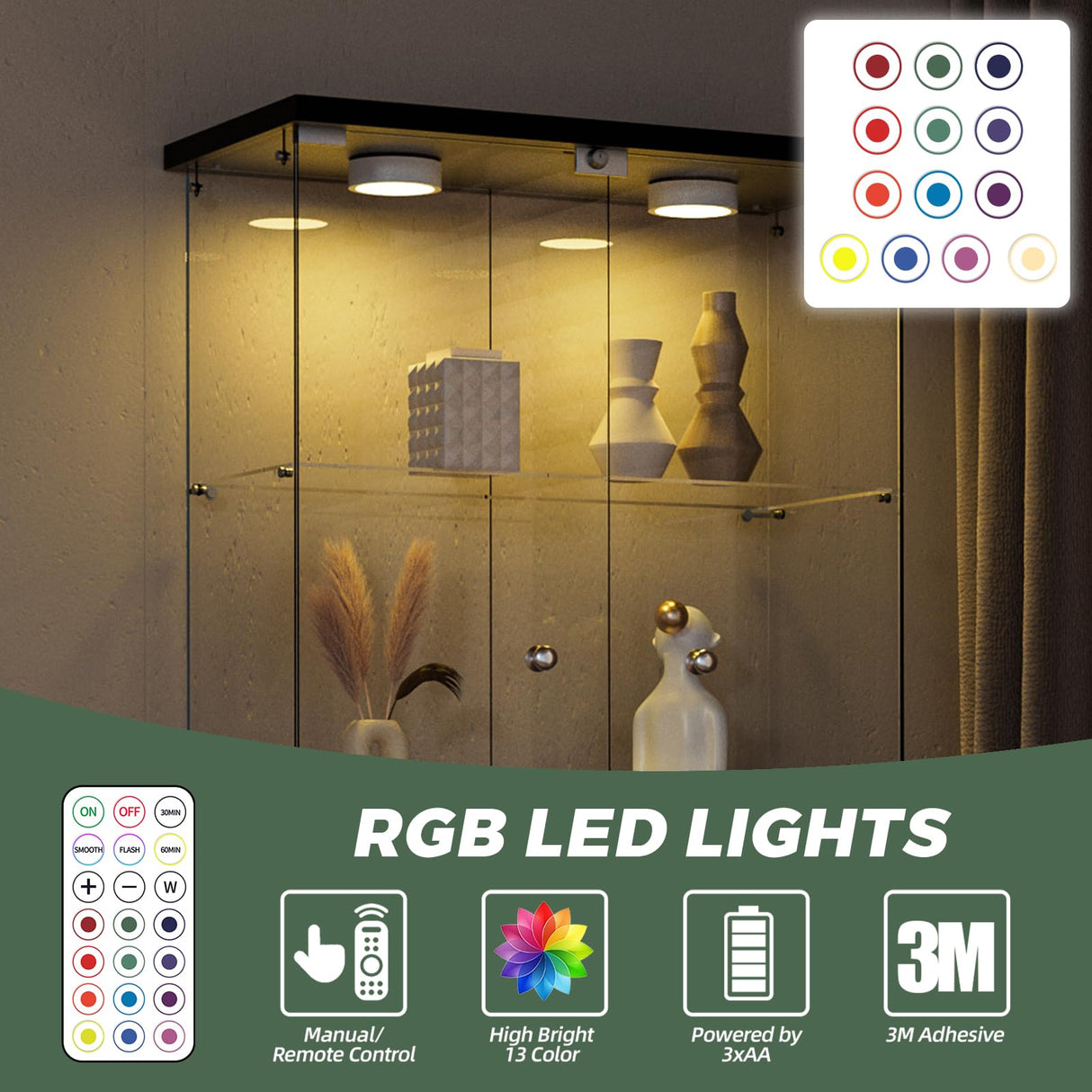 HAMBING Glass Display Cabinet with LED Lights and Lock, 5-Shelf Tempered Glass Curio Cabinet with 2 Doors, Collectible Display Showcase for Living Room, Bedroom – Black HAMBING