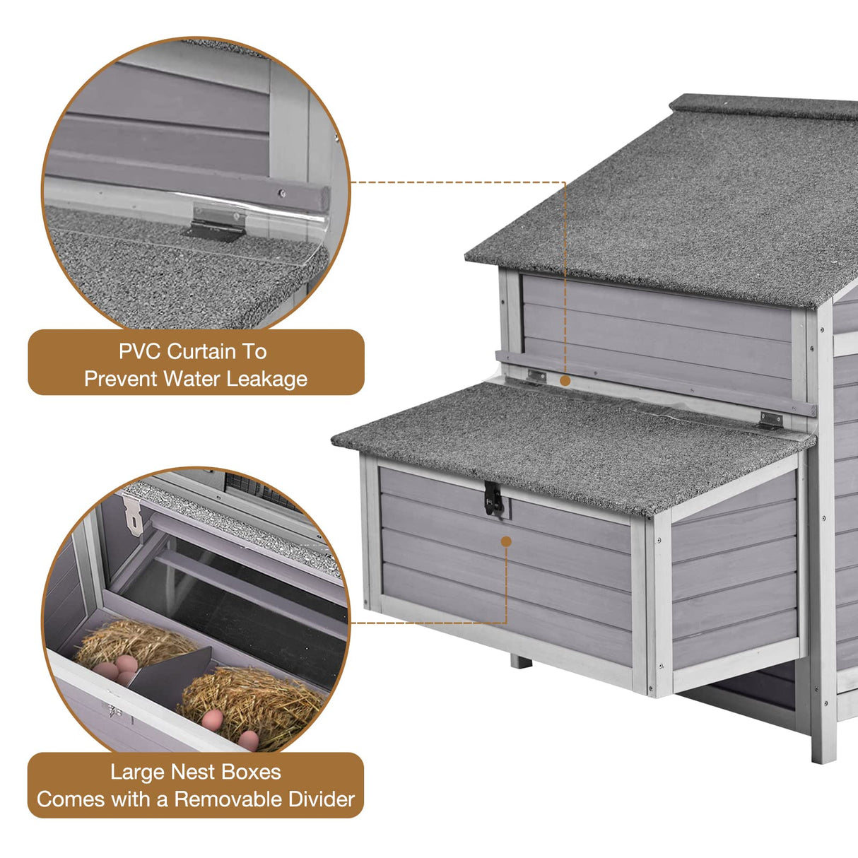 Chicken Coop Outdoor Hen House Duck Coop Rabbit Hutch Wooden Poultry Cage with 3 Perches,2 Sides Large Nesting Boxes GUTINNEEN