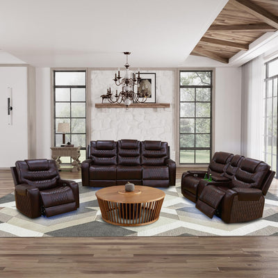 GEBADOL Power Recliner Sofa Set, Leather Recliners with Built-in USB Ports/Storage Console, Reclining Couch Set for Living Room/Home Theatre/Office (Brown, Sofa+LOVESEAT+Chair)