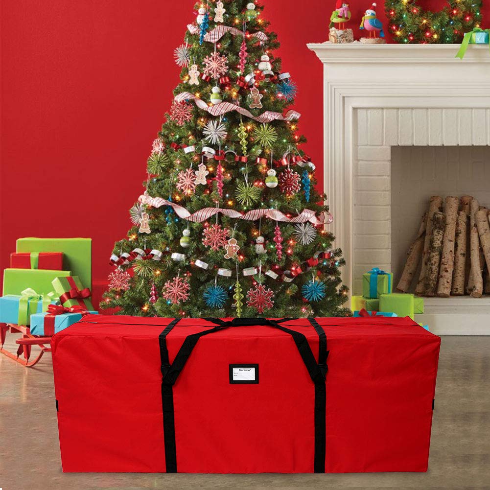 OurWarm Christmas Tree Storage Bag Extra Large Heavy Duty Storage Containers for 8 Ft Artificial Tree 600D Oxford Xmas Holiday Tree Storage Bags with Reinforced Handles Zipper, Red 50" x 15" x 20" OurWarm