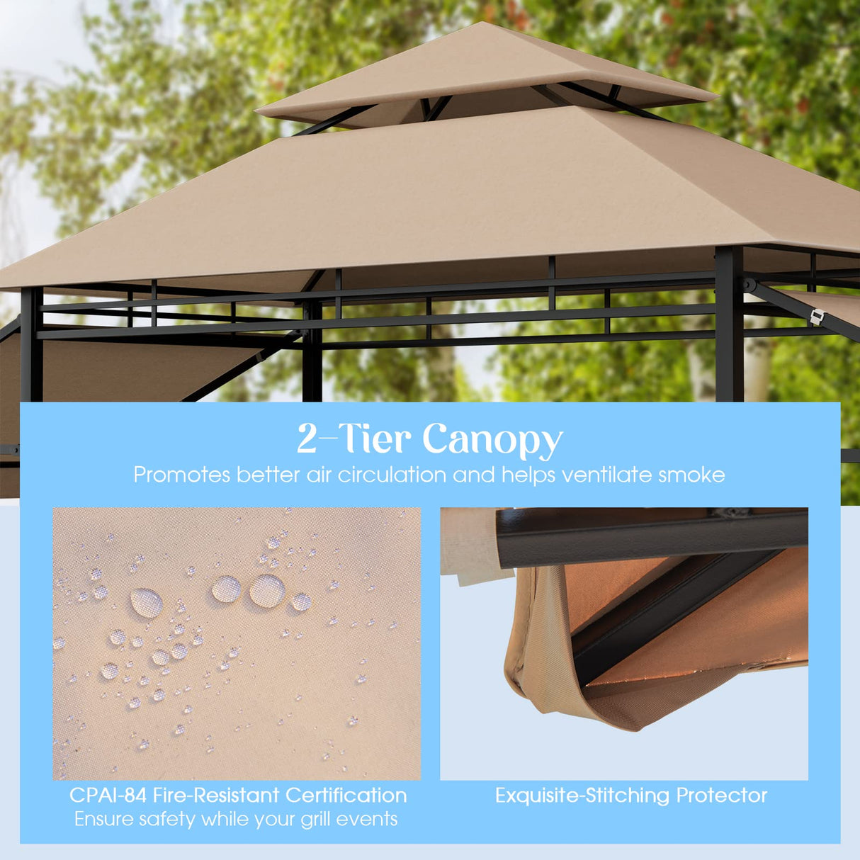 Tangkula 13.5x4 Ft Grill Gazebo with Dual Side Awnings, Double Tier BBQ Gazebo with 2 Side Shelves, Heavy-Duty Steel Frame, CPAI-84 Barbecue Grill Gazebo Shelter for Patio, Garden, Beach, Terrace Tangkula