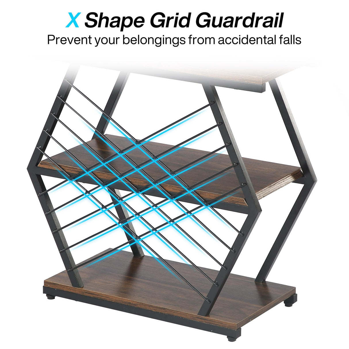 Tribesigns End Table, Industrial Side Table with 3 Storage Shelves, Wood Sofa Side Table with Geometric Metal Frame, Bedside Table for Living Room, Bedroom (1PC, Rustic Brown) Tribesigns