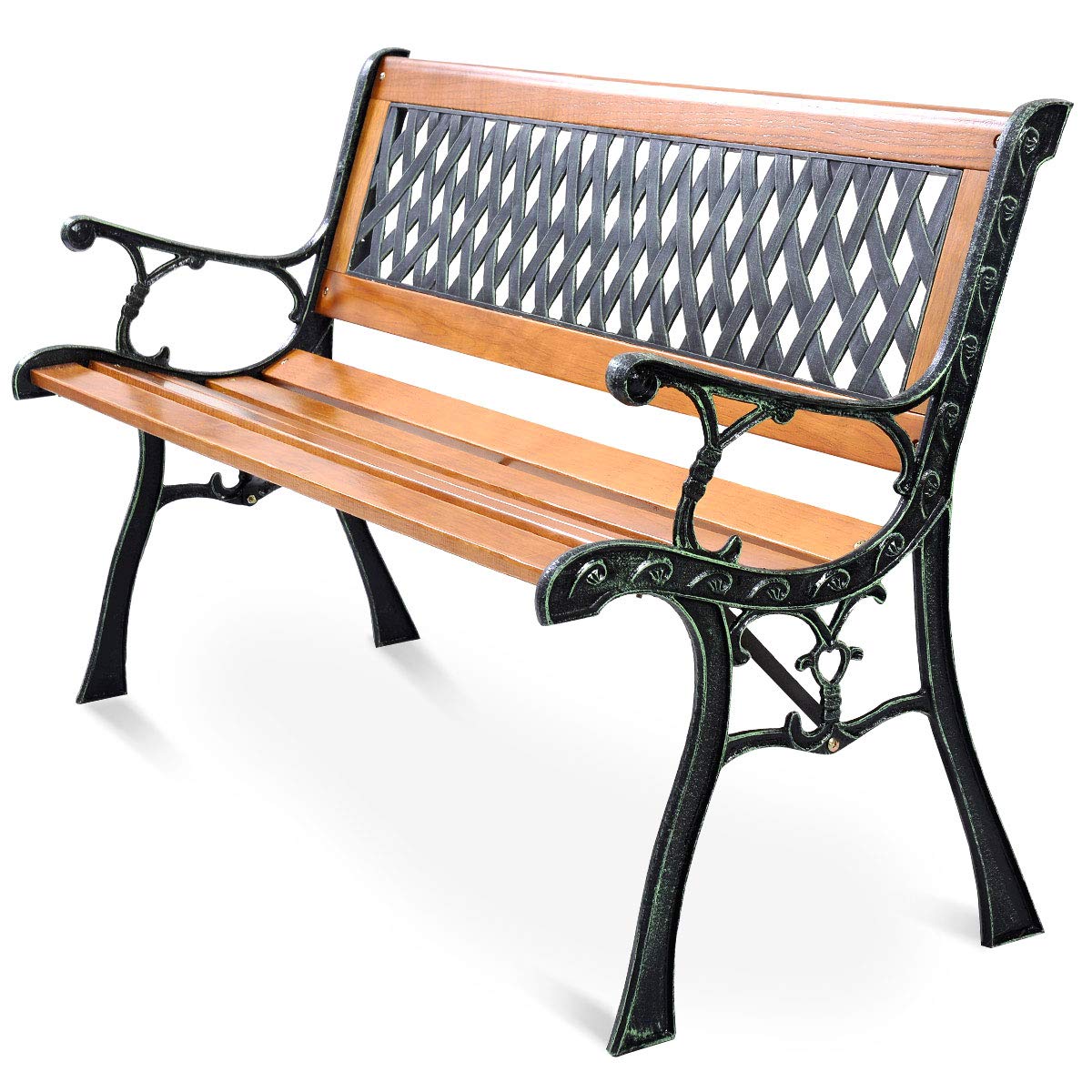 Giantex 50'' Patio Bench, Outdoor Furniture Cast Iron Hardwood Frame Porch Loveseat, Weather Proof Porch Path Chair for 2 Person Outside Bench Giantex