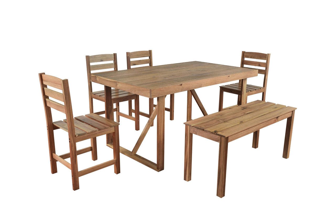 RuiSiSi Outdoor Dining Table Set for 6, Acacia Wood Patio Dining Table Set with Bench and Chairs for Balcony, Backyard, Garden, Natural RuiSiSi