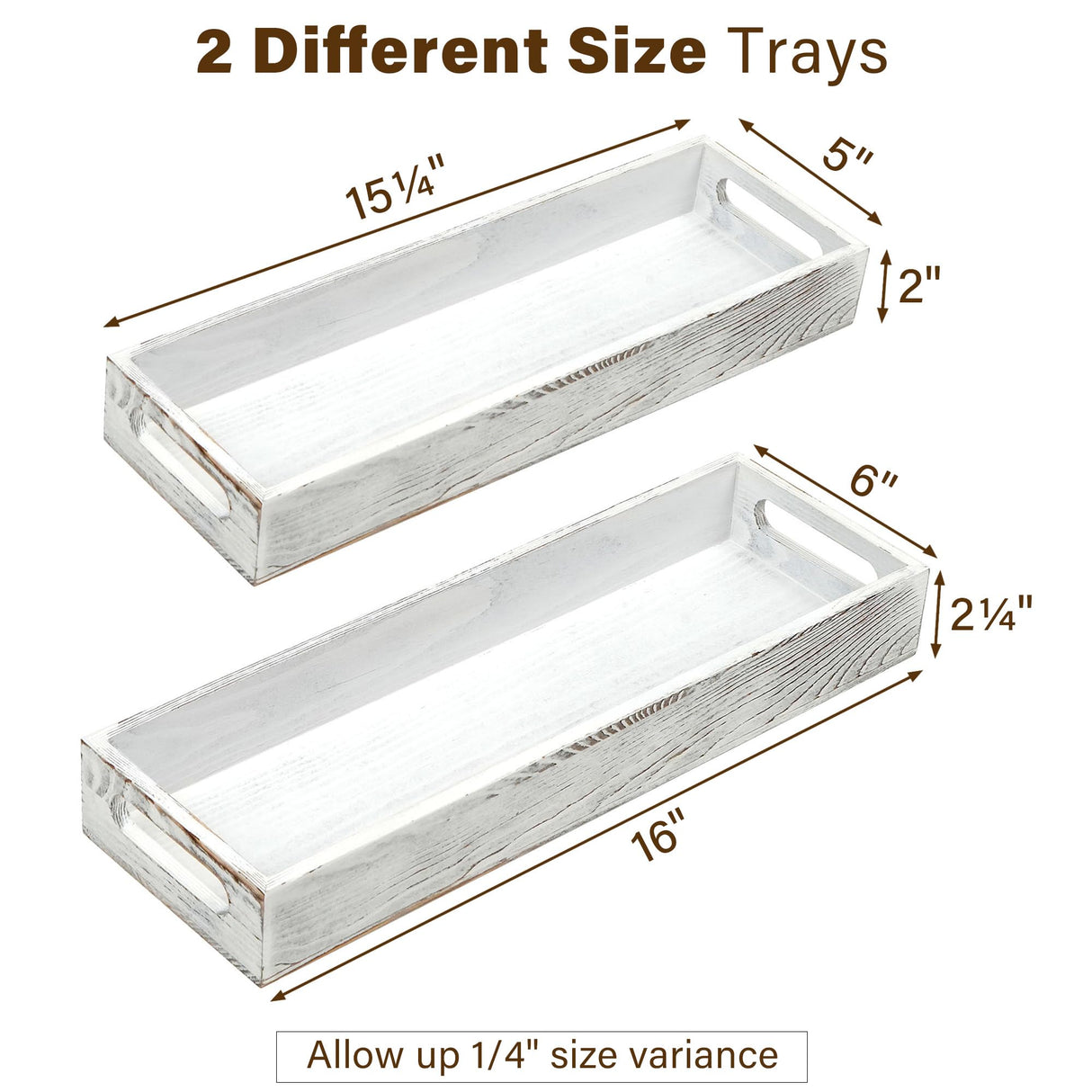 LotFancy Wooden Decorative Tray, Set of 2, Long Rustic Centerpiece Tray for Dining Room, Coffee Table Décor, Rectangle Farmhouse Tray LotFancy