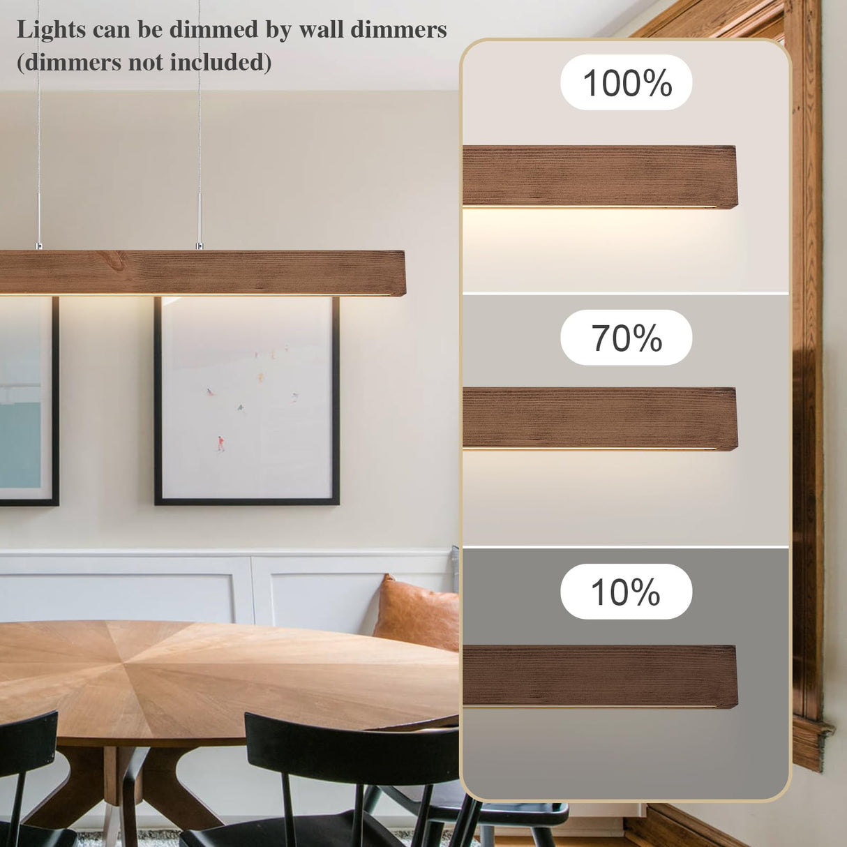 EDISLIVE Wood Linear LED Pendant Light Dimmable LED Chandelier 41.3 in Adjustable Linear Hanging Light Fixture 3000K 20W Island Light for Dinning Room Kitchen EDISLIVE