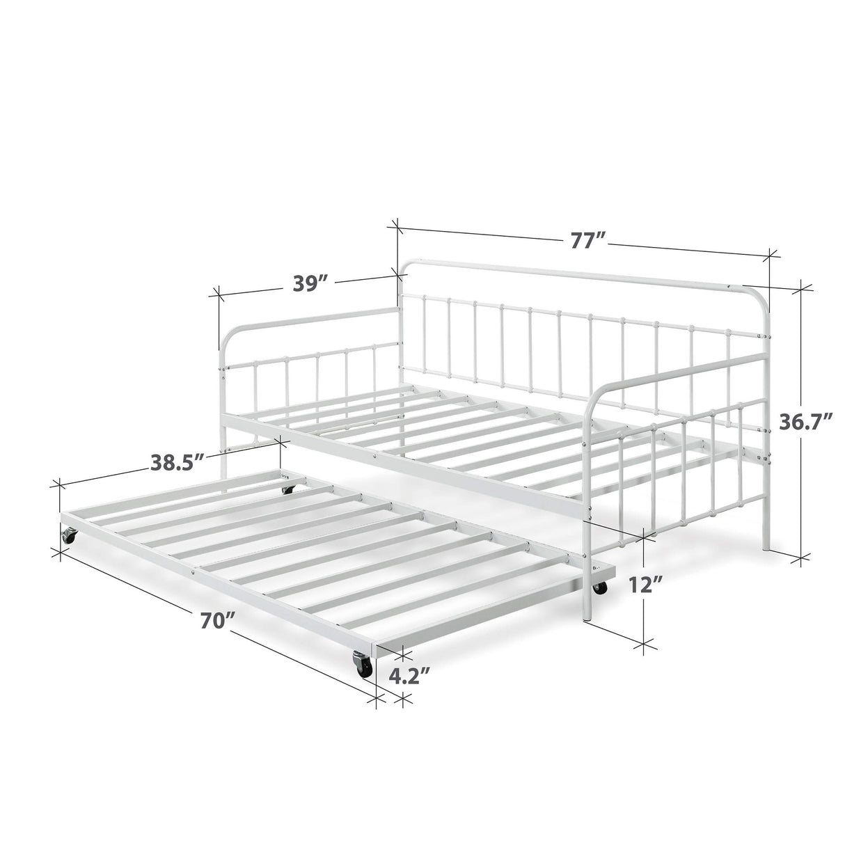 ZINUS Florence Twin Daybed and Trundle Frame Set, Premium Steel Slat Support, Daybed and Roll Out Trundle Accommodate, Twin Size Mattresses Sold Separately Zinus