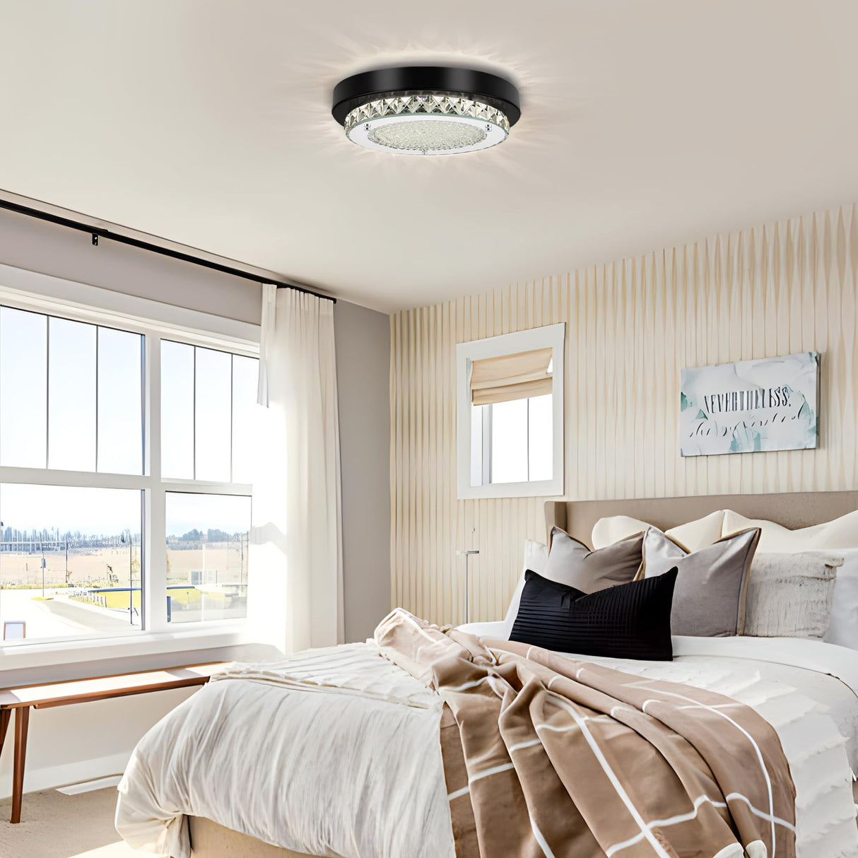 Knwjmv Ceiling Light Fixture Hallway Lighting Fixtures Ceiling 9In Bathroom Ceiling Light Crystal Ceiling Light Dimmable Black Flush Mount Ceiling Light Fixture for Bedroom, Living Room, Dining Room Knwjmv
