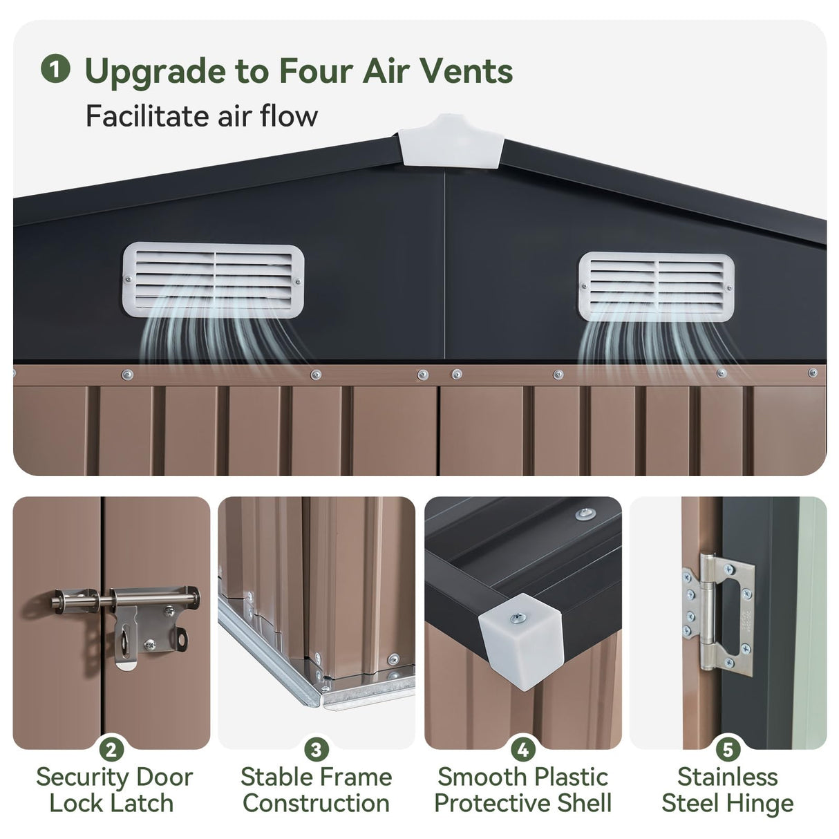 Aoxun 10 x 12FT Outdoor Storage Shed with Double Hinged Large Door Utility Garden Shed with Lockable Door & Sloped Roof Metal Sheds Outdoor Storage for Garden, Backyard, Patio and Backyard, Brown Aoxun