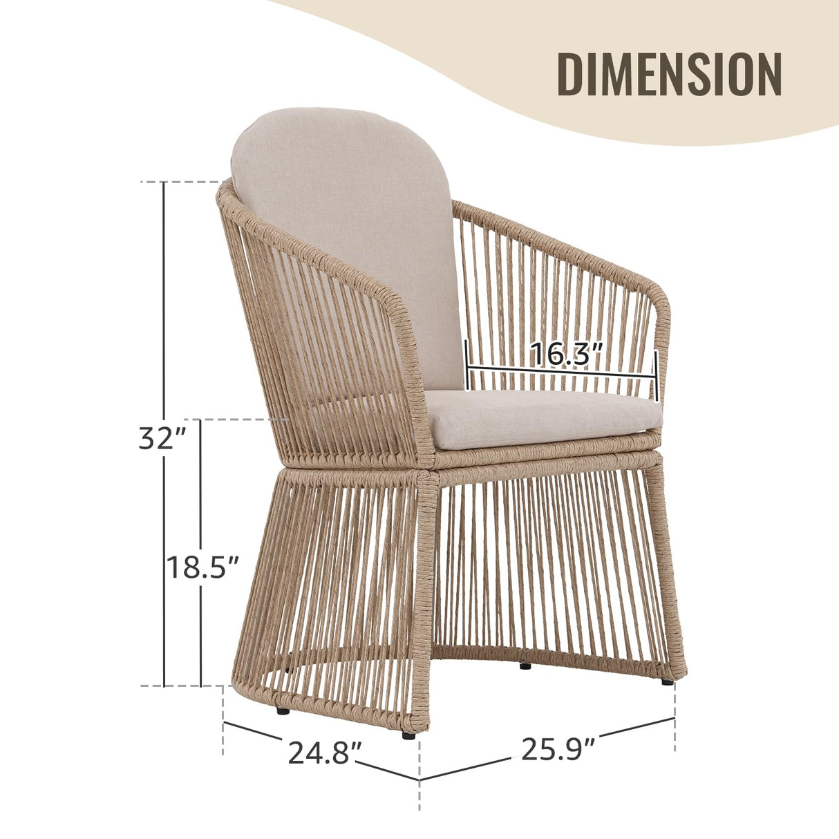 SUNSITT Patio Chairs Set of 4, Woven Wicker Outdoor Dining Chair w/Weather-Resistant Cushions, Modern Bistro Chairs Set of 4 w/Curved Armrest Beige for Garden Balcony Backyard SUNSITT