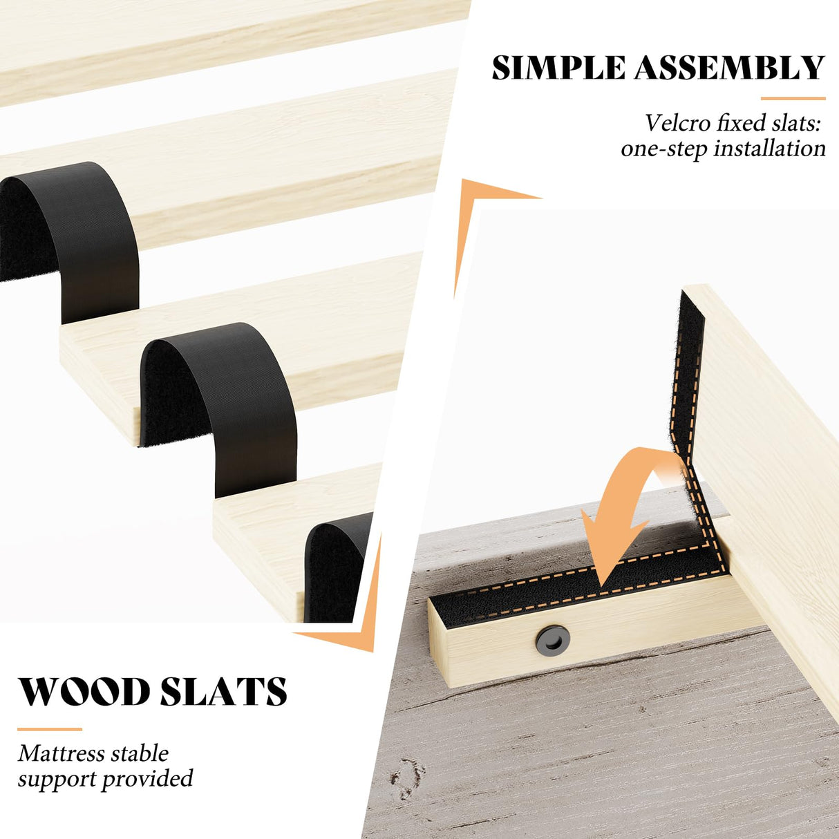 AMERLIFE Farmhouse King Size Bed Frame with 49" Fluted Headboard, Wood Platform Bed with Natural Wood Grain, No Box Spring Needed/Noise Free, Distressed White AMERLIFE