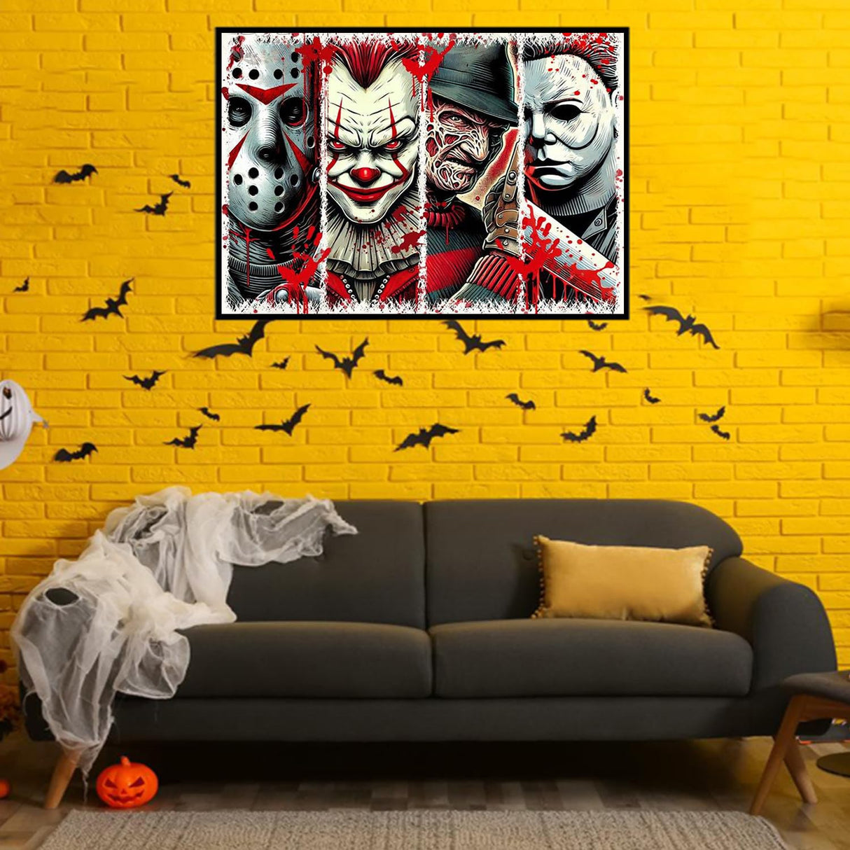 MBNTJHT Halloween Diamond Painting Kits for Adults Beginners,5D Full Round Drill Horror Movie Diamond Art Kits for Adults,DIY Gem Art Painting and Crafts for Holiday Gifts 12x16 Inch. MBNTJHT