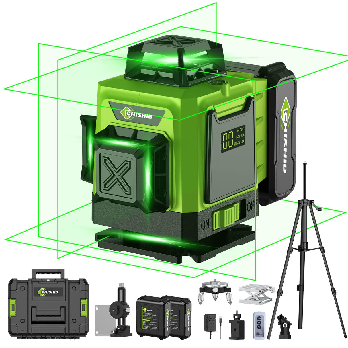 16 Lines Green Laser Level Kit -4x360° 4D Self-Leveling Cross Line Laser Level, Rotary Base and Accessories for Construction, Home Improvement and Picture Hanging,Portable Hard Carry Case Included… CHISHIB