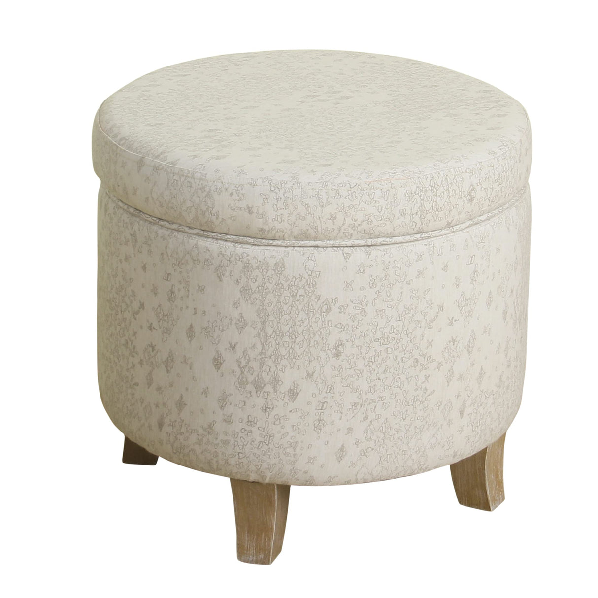 Homepop Home Decor | Upholstered Round Storage Ottoman | Ottoman with Storage for Living Room & Bedroom with Flared Legs. Linen. Large HomePop