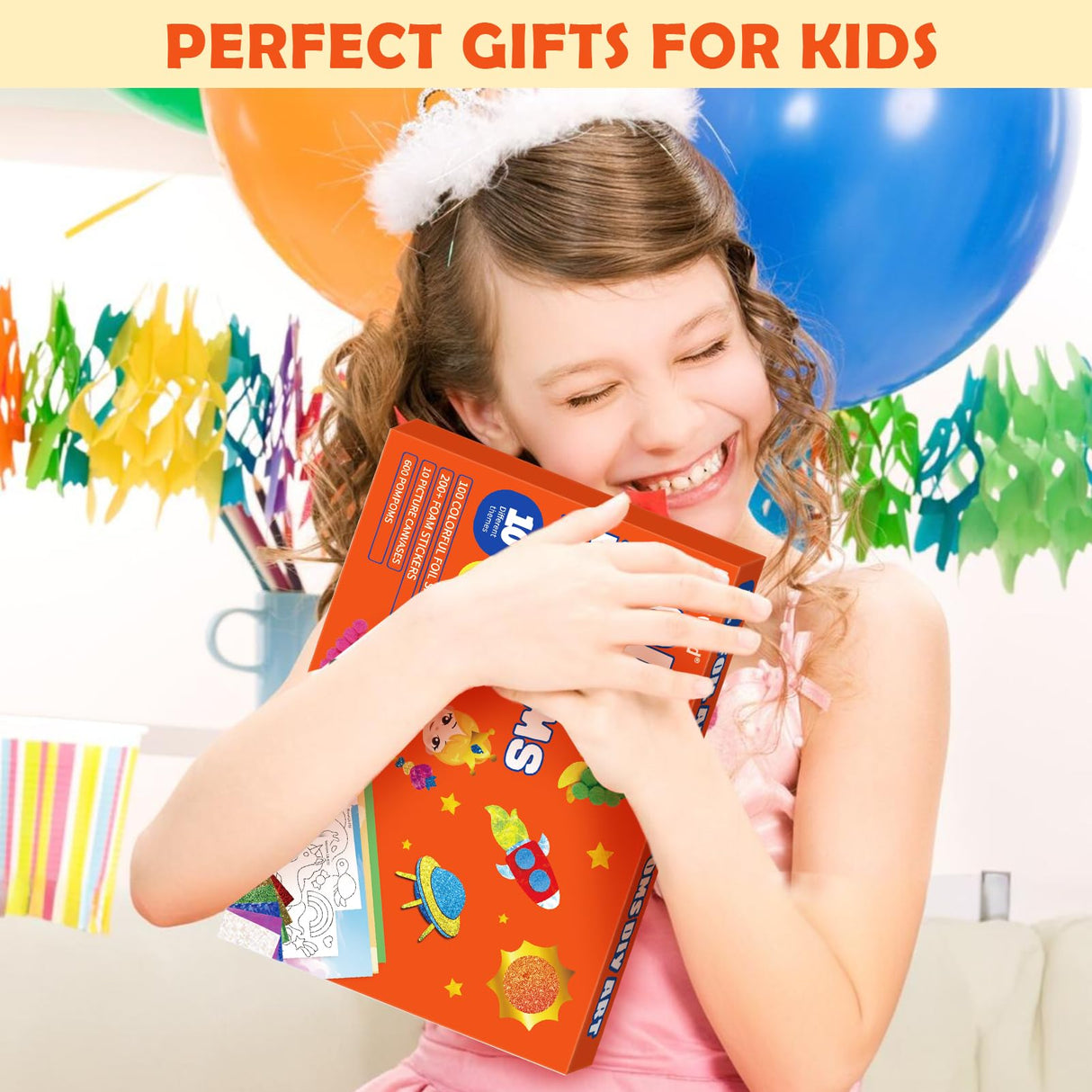 PARTYWIND Foil & Pom poms Art Fun Kit for Kids Ages 4-8 - Unicorns, Princesses, and Ocean DIY Arts & Crafts Supplies, Quiet Time Travel Toys, Birthday Gifts for Girls & Boys Ages 4 5 6 7 8 9 10 11 12 PARTYWIND