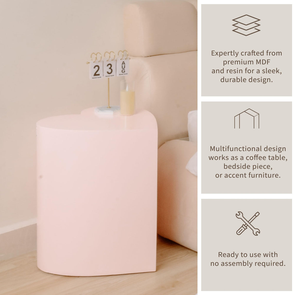 KAYMILY Living Room Coffee Table, Office End Table, Bedroom Modern Nightstands, Nursery Side Table, Accent Tables - Heart Shape - No Assembly - Pink Kaymily Home