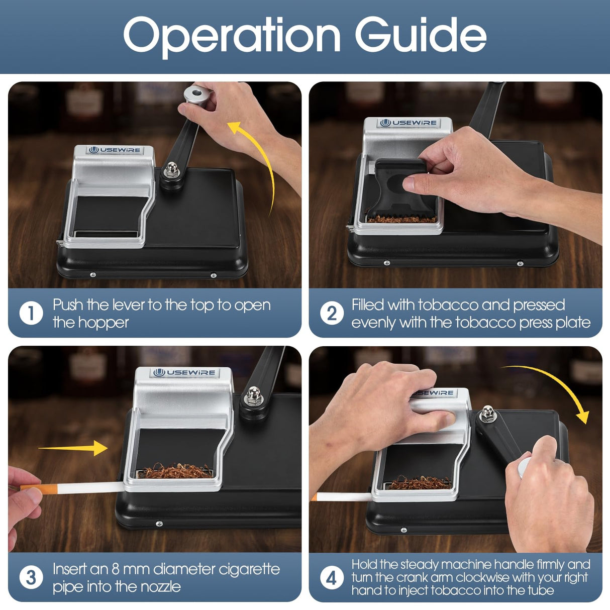 USEWIRE Cigarette Rolling Machine, Manual Tobacco Rolling Machine, Portable Home Cigarette Injector, Suitable for 0.31 inch/8 mm Diameter Pipes and Most Cigarette Tubes, Perfect Holiday Gift Usewire