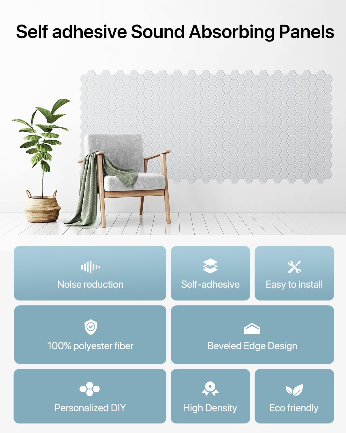 Soundsbay Soundproof Wall Panels, 18 Pack Sound Proof Foam Panels for Walls, Self Adhesive Honeycomb Acoustic Panels, Noise Cancelling Wall Panels for Wall Decorative, Ceiling, Door 12"×12"×0.4" Soundsbay